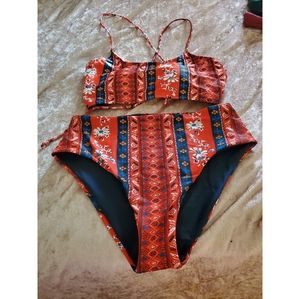 Red and Blue High Waist Bikini